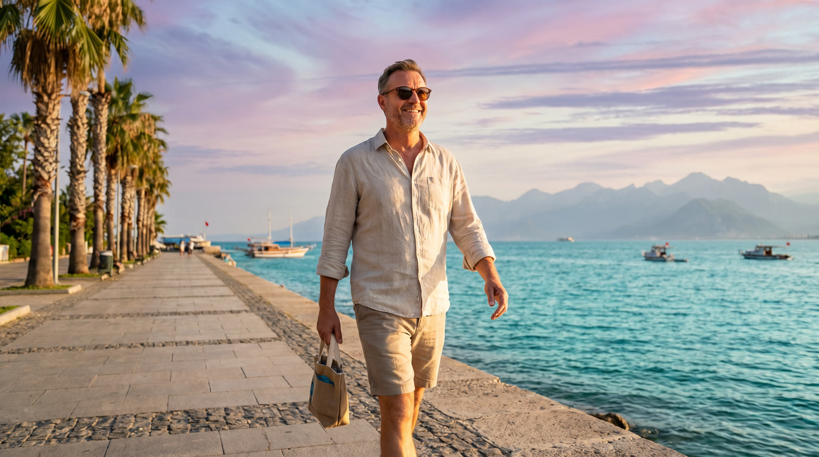 Ameliyat sonrası iyileşen hasta — Antalya sahilinde